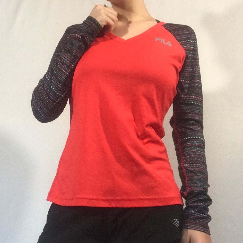 long sleeve red fila sport shirt